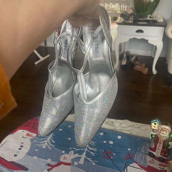 Vintage CWebb Silver blingy sling backs 9.5 - Picture 7 of 8